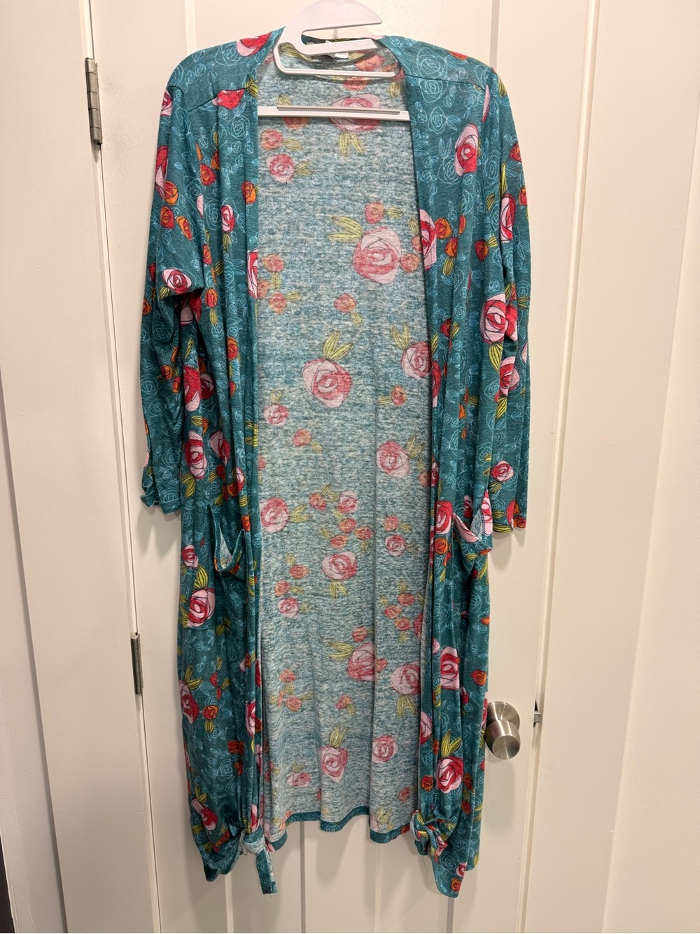 Teal Floral Long Kimono Cardigan Lularoe